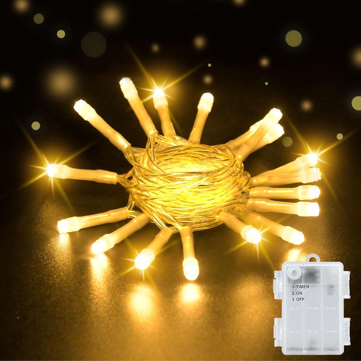 SnelShoppen - Fairy Lights Buiten 2 m 20 LEDs Warm Wit met 6 Uur Timer, IP65 Waterdicht voor Binnen en Buiten Kerstdecoraties, Flexibel Koper Draad