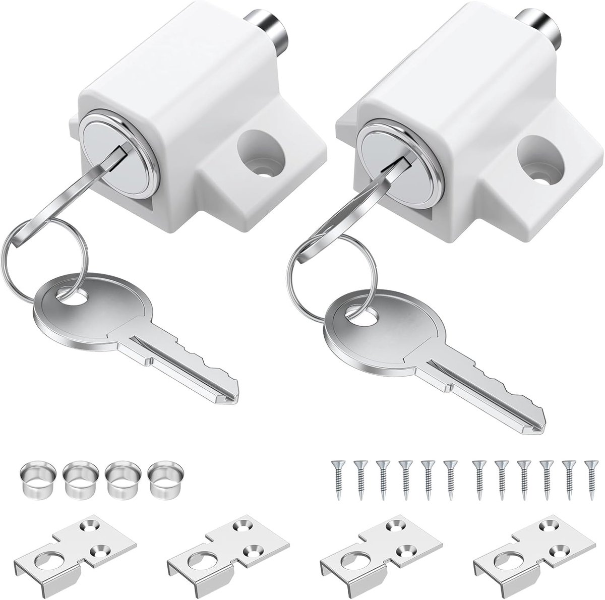 SnelShoppen - Sliding Door Lock Set van 2 - Witte Push Pull Beveiliging voor Ramen en Terrassenduren met Sleutel - Twee Montageopties - Metalen Raamsl