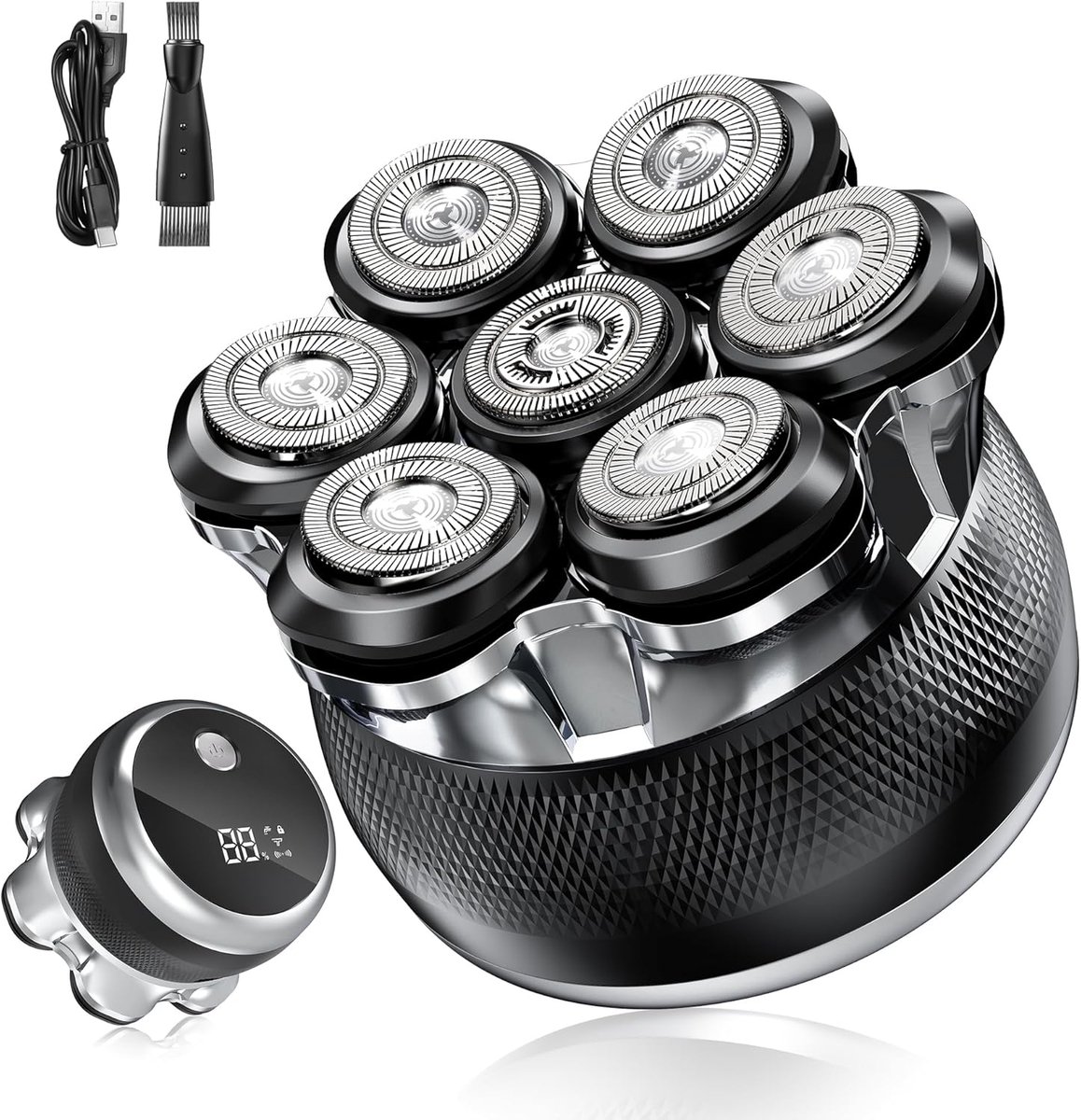 SnelShoppen - 7D Draadloze Scheerapparaat voor Mannen, Flexibele Bald Shaver met 2 Instelbare Snelheden, Oplaadbare Hoofd Scheermes met Magnetisch Dri