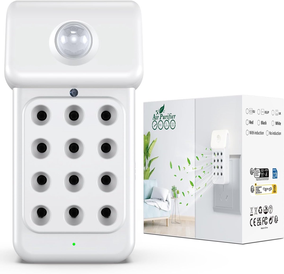 SnelShoppen - Luchtreiniger voor Allergieën, Ionisator met Lichtsensor voor Rookruimtes, Slaapkamers, Keuken, Badkamer en Huisdierenruimtes