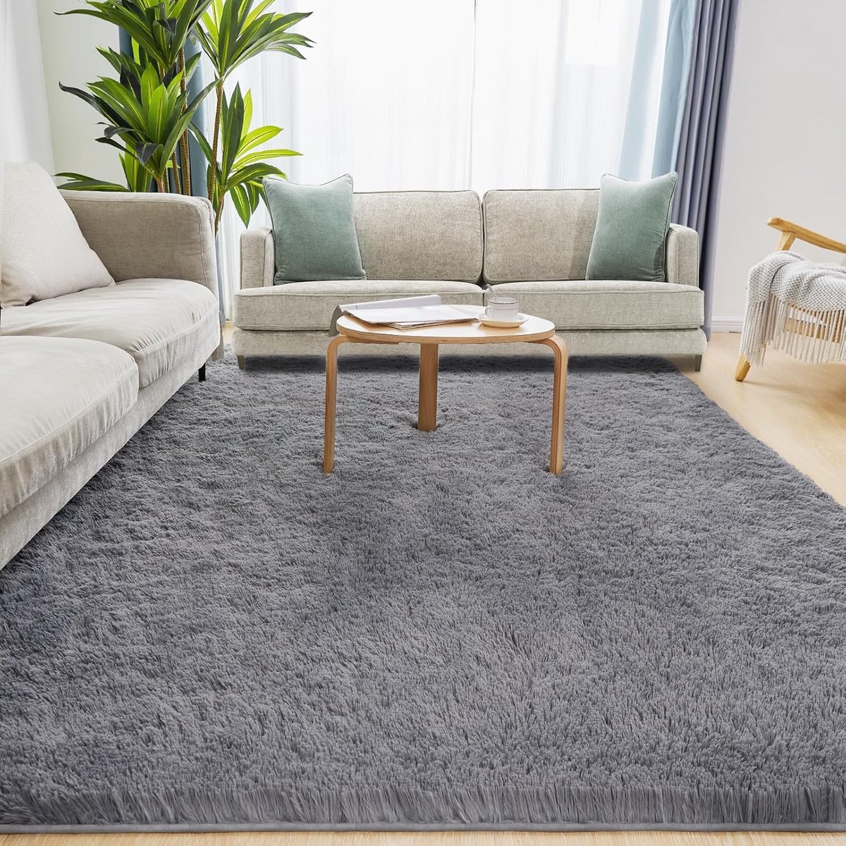 SnelShoppen - Fluffy Long Pile Vloerkleed voor Woonkamer en Kinderkamer, Wasbaar en Antislip, Modern Shaggy Tapijt, 140x200 cm, Grijs