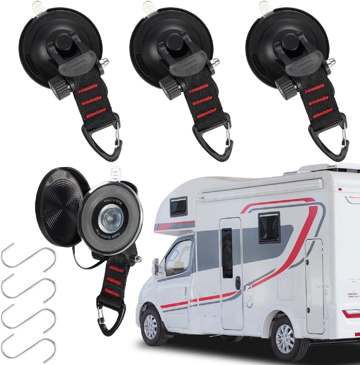 Zeer Sterke Zuignappen met Bevestigingshaken - 4 Stuks voor Caravan, Huishouden en Werkplaats, Ideaal voor Diverse Toepassingen