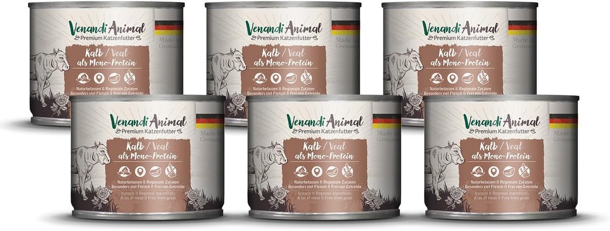 SnelShoppen - Premium Kattenvoer Nat, Kalfsvlees als Eiwit, Graanvrij, Natuurlijke Ingrediënten, 6 x 200 g