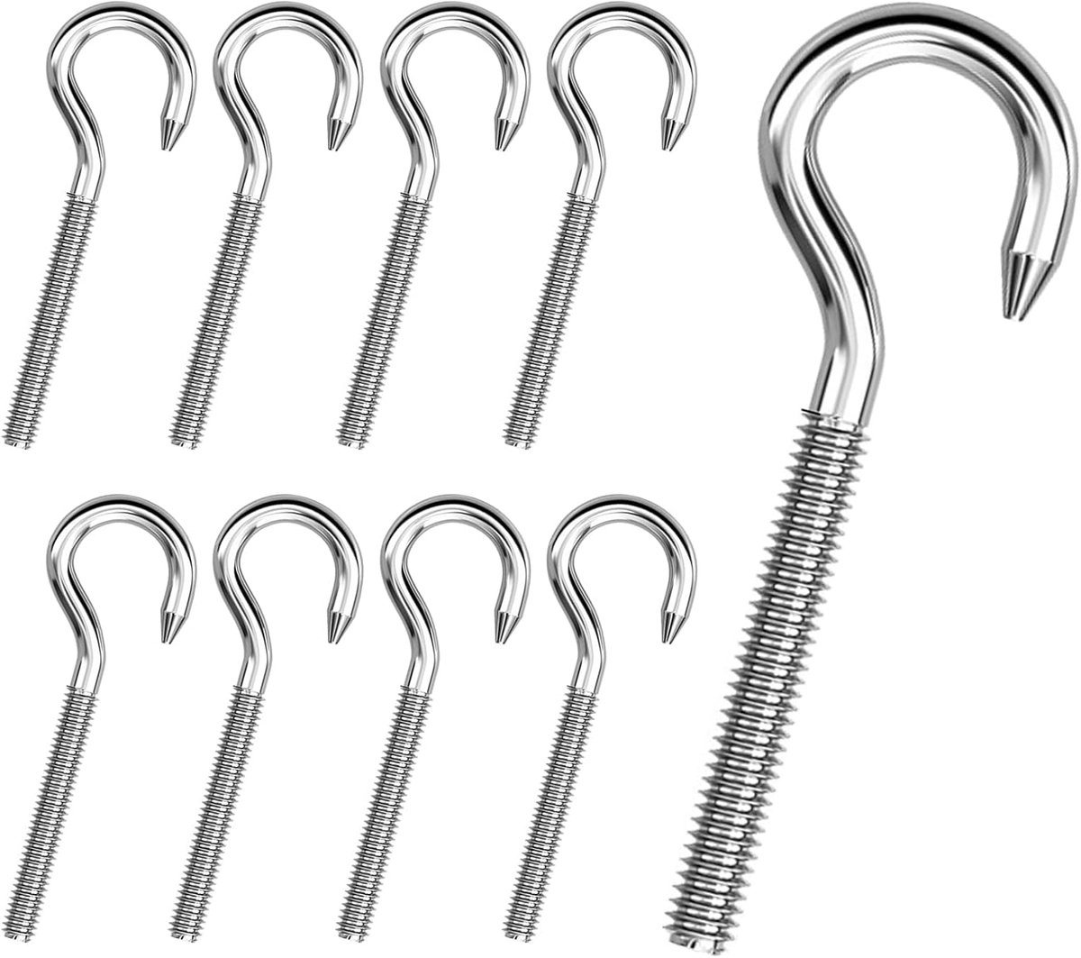 SnelShoppen - Pack van 15 RVS M5 Haakschroeven - Roestvrij Staal, Voor Buiten en Binnen, Geschikt voor Hangaccessoires, Tuin en Keuken