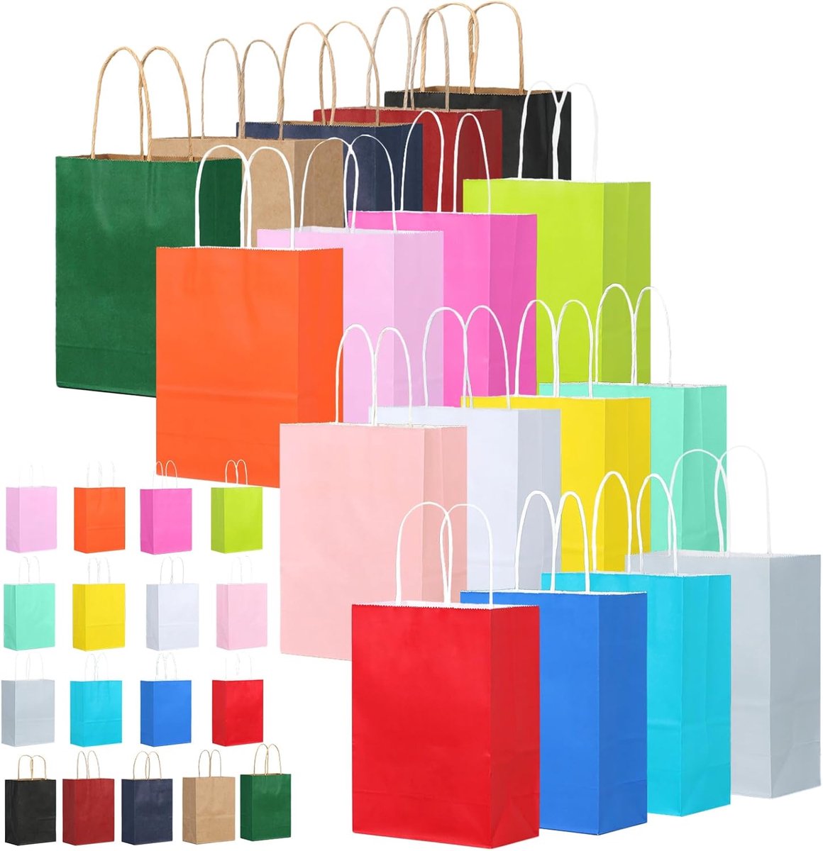 SnelShoppen - 17 Stuks Kleurvolle Handtassen, Herbruikbare Papieren Tasjes voor Feestjes, Verjaardagen, Verpakkingen, Shopping, Milieu-vriendelijk, Pe