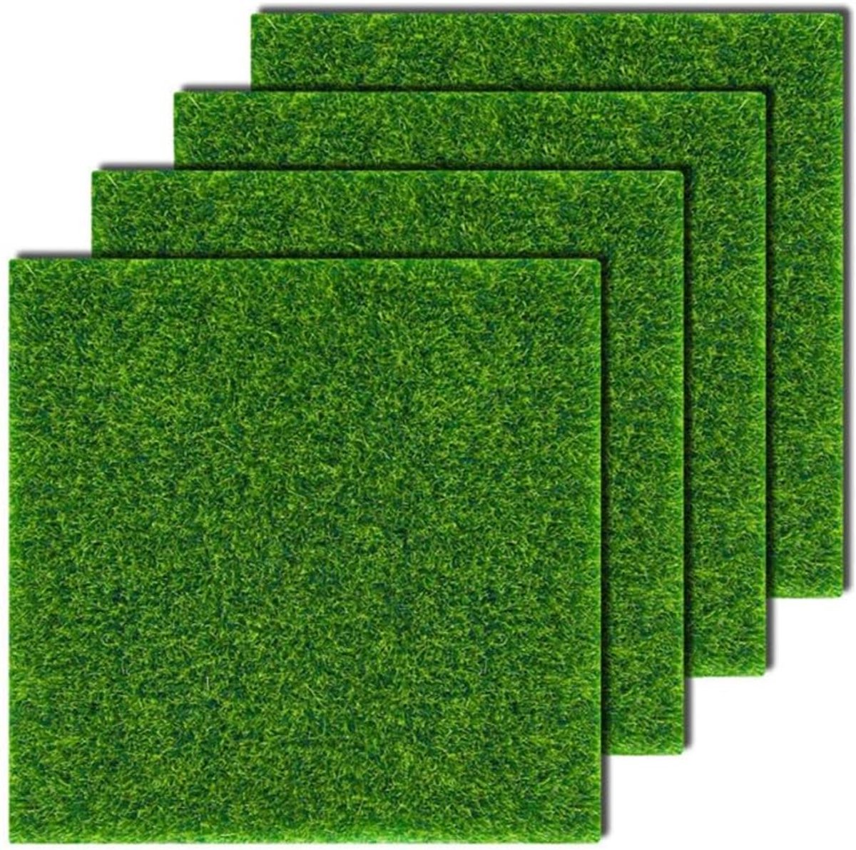 SnelShoppen - Pack van 4 Kunstgras Tapijt Mos Decoratieve Kunstgras Binnen Buiten Micro Landschappen Mini Tuin Decoraties voor Patio, Tuin, Gazon (15