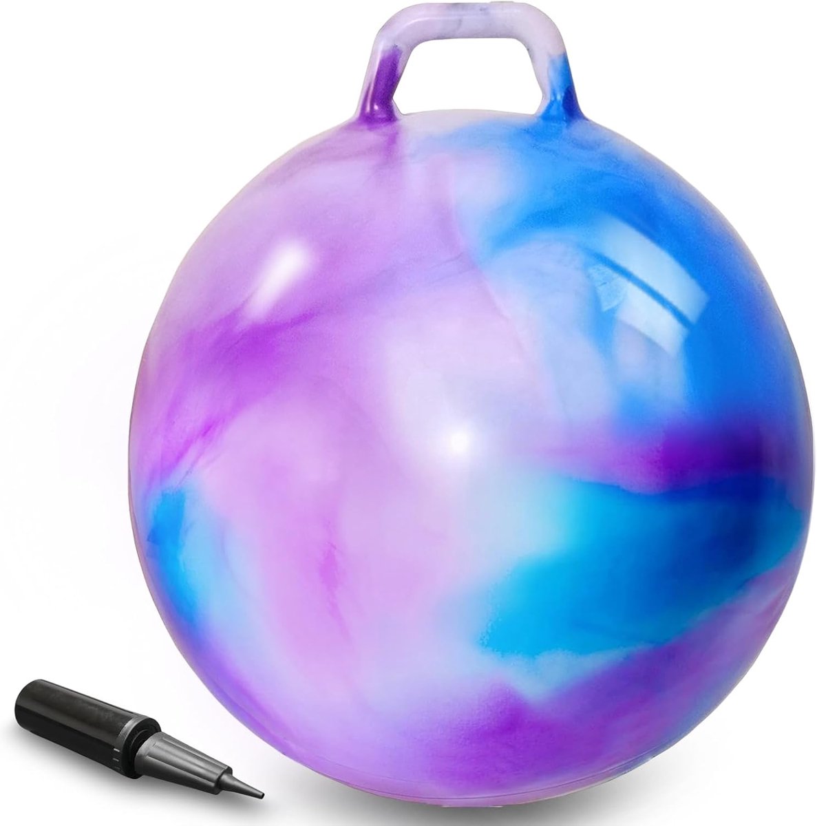 SnelShoppen - 55cm Springbal voor Kinderen, 22 Inch Opblaasbare Bal met Handvat, Maximaal 90kg, Voor Leeftijd 3+ Binnen & Buiten (Blauw-Paars)