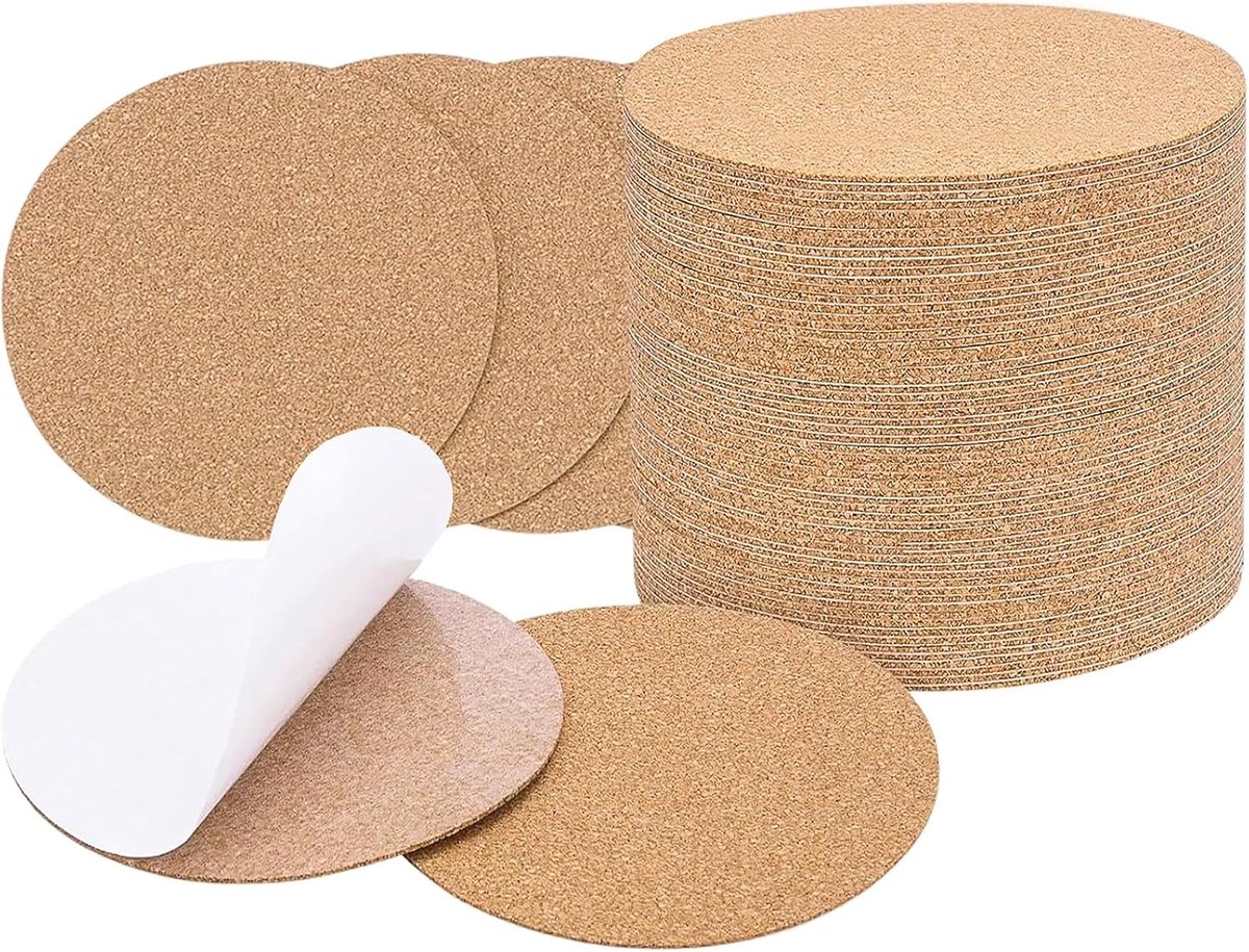 SnelShoppen - Rond Tafel Deksel Set van 20 Stuks, Zelfklevende Mini Tafel Covers, Natuurlijke Kurk, Ideaal voor Thuis, Kantoor, Bar en Restaurant, 2MM