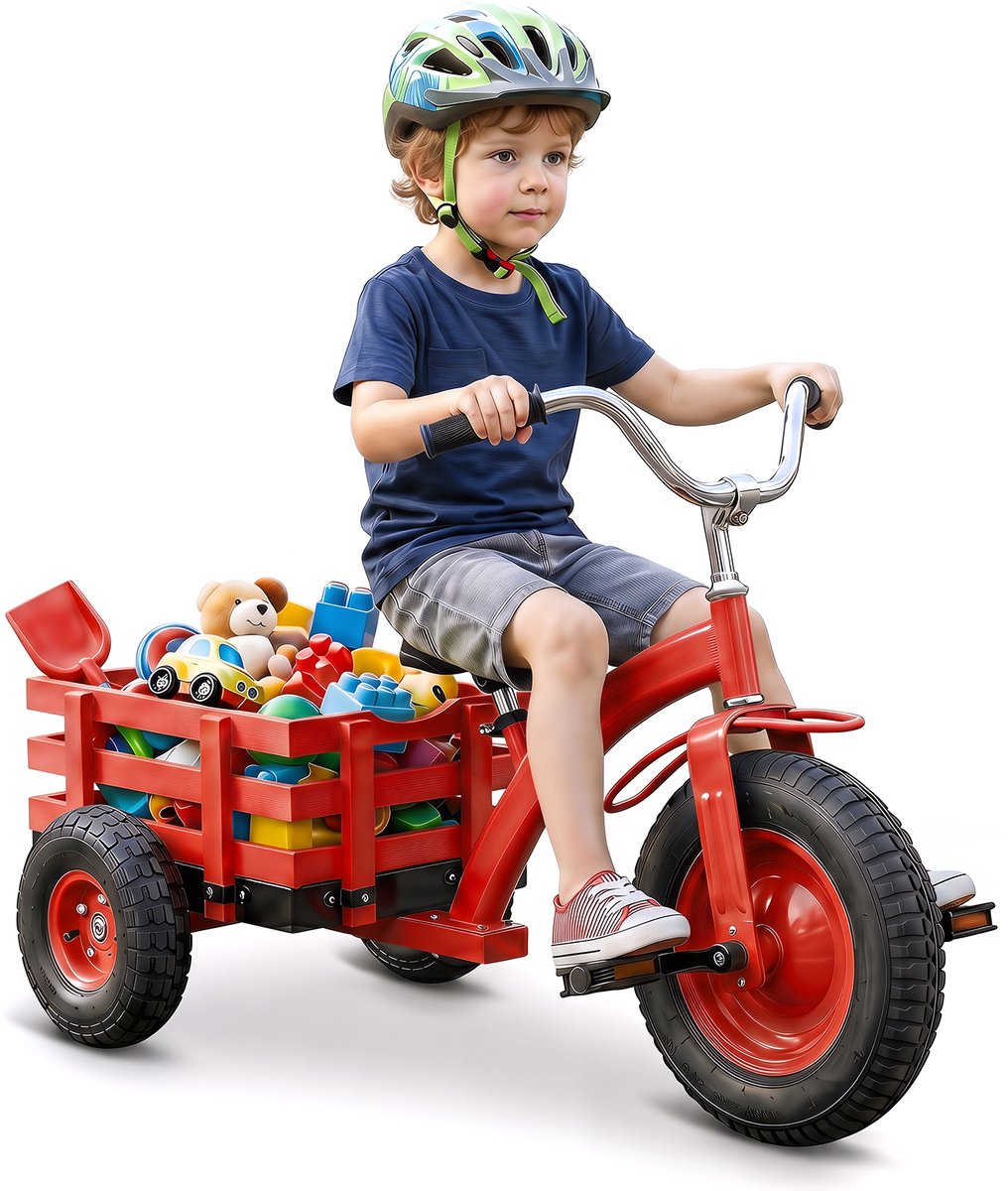 COSTWAY Kinder Driewieler, Loopfiets met aanhangwagen, verstelbaar zadel & stuur (Rood)