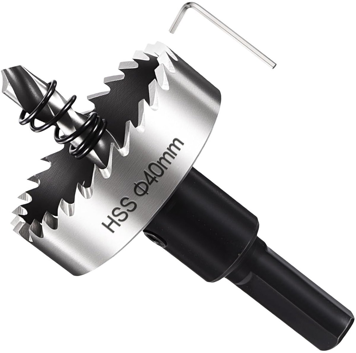SnelShoppen - Hole Saw 40 mm HSS zaag met Allen sleutel, geleidingspunt en veer voor boren in zacht metaal, PVC, kunststof en gipsplaten