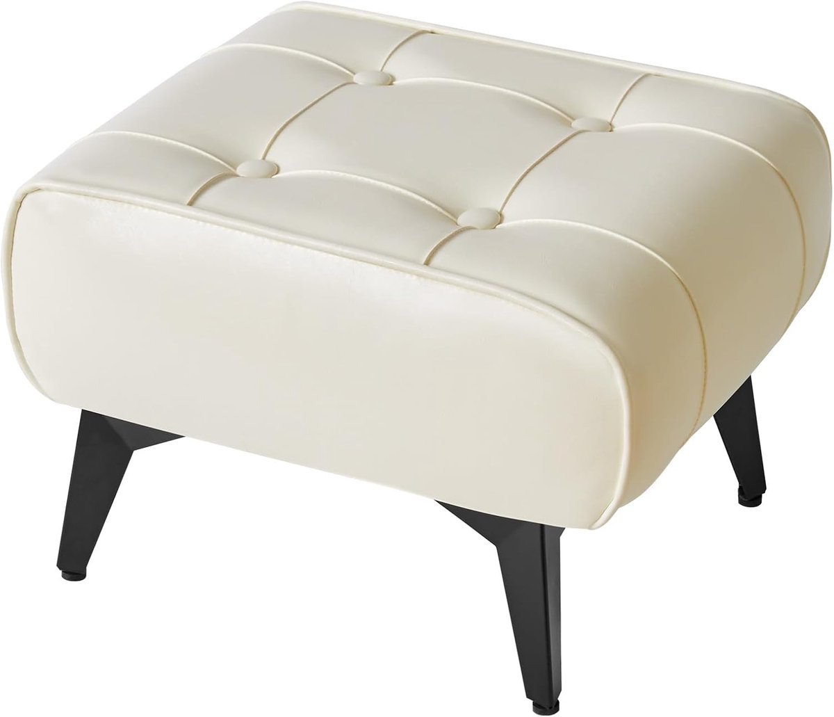 SnelShoppen - YMYNY Ottoman Faux Leather Pouf Sofa Stool - Multifunctionele Accent Tafel - 40x30x26 cm - Wit - Modern voor Woonkamer en Slaapkamer