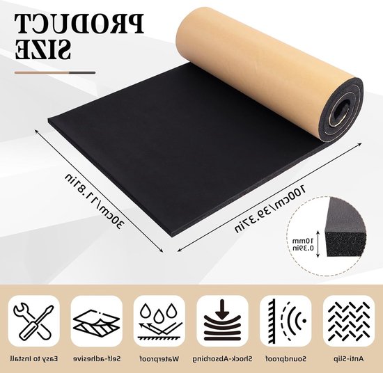 Zelfklevend schuimrubber plaat 100 x 30 x 1 cm voor isolatie, schokdemping en slipbescherming in auto en meubels — afbeelding 3