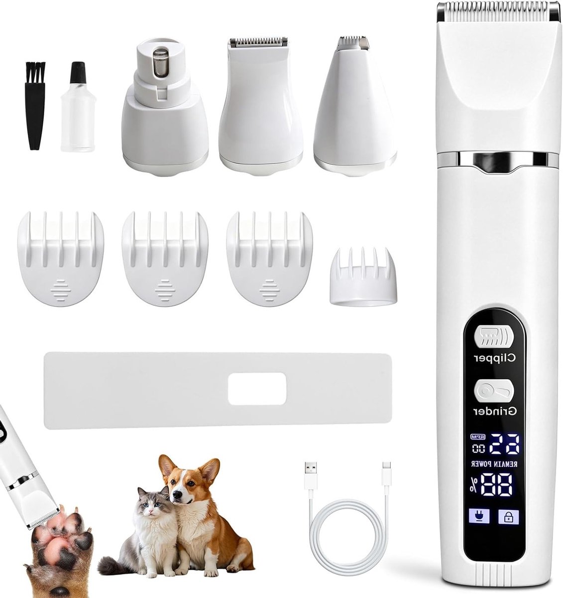 Professionele 4-in-1 hondenverzorgingsset voor honden en katten, draadloze trimmer met LCD-display voor lange haren en poten, stil en gebruiksvriendelijk