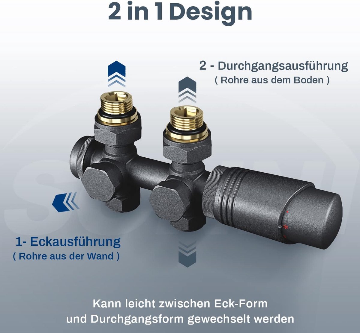 SnelShoppen - Multiblock Set Radiator Aansluitingen met Thermostaatkraan - 2-Pijps Bevestiging - G 1/2" Aansluiting - Anthraciet - Verwarmingsaccessoi