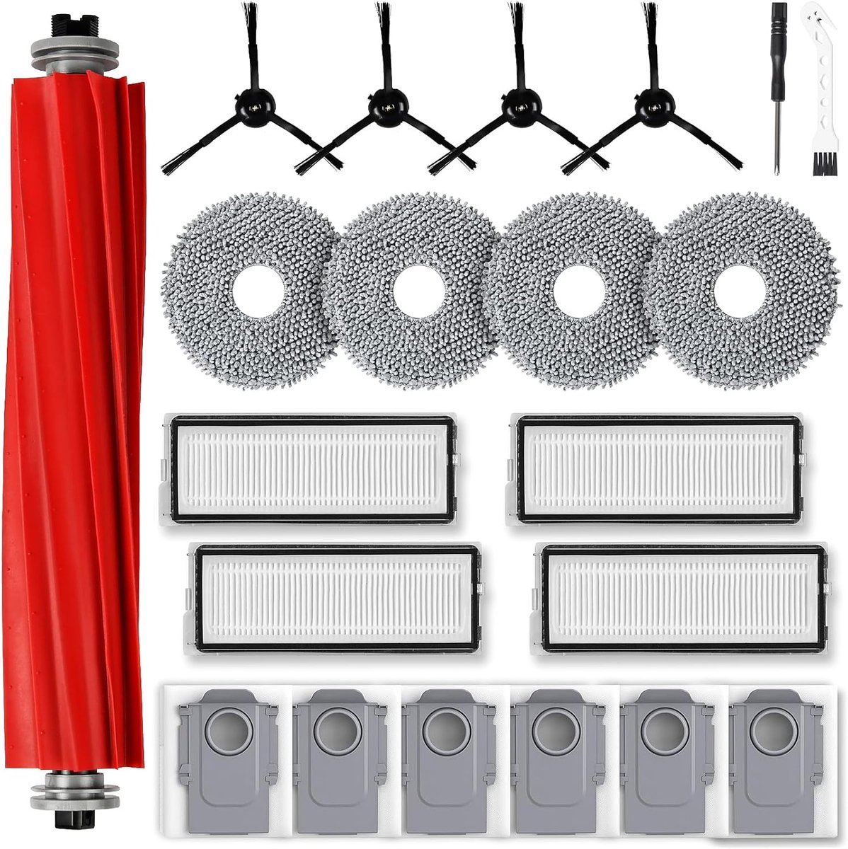 SnelShoppen - 21-delig Accessoire Set voor Robotstofzuiger, Inclusief Hoofdborstel, Stofzakken, Reinigingspads, HEPA Filters, Zijborstels - Geschikt v