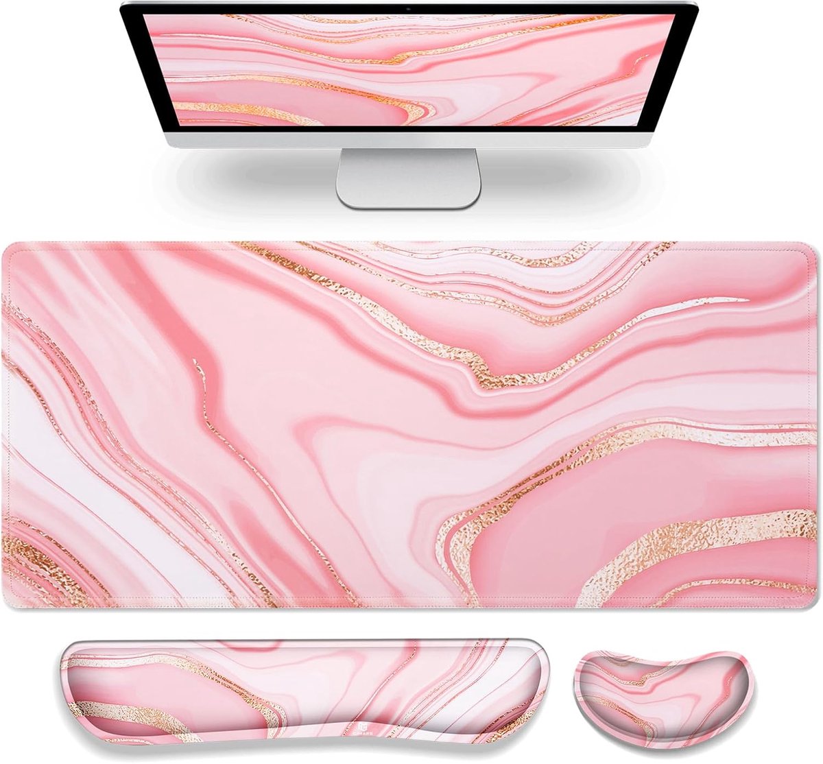 Thijox - XXL Gaming Muismat 3-in-1 met Ergonomische Handpalmsteun, Gelkussen, 800 x 305 mm, Roze Goud, Ideaal voor PC, MacBook en Laptop