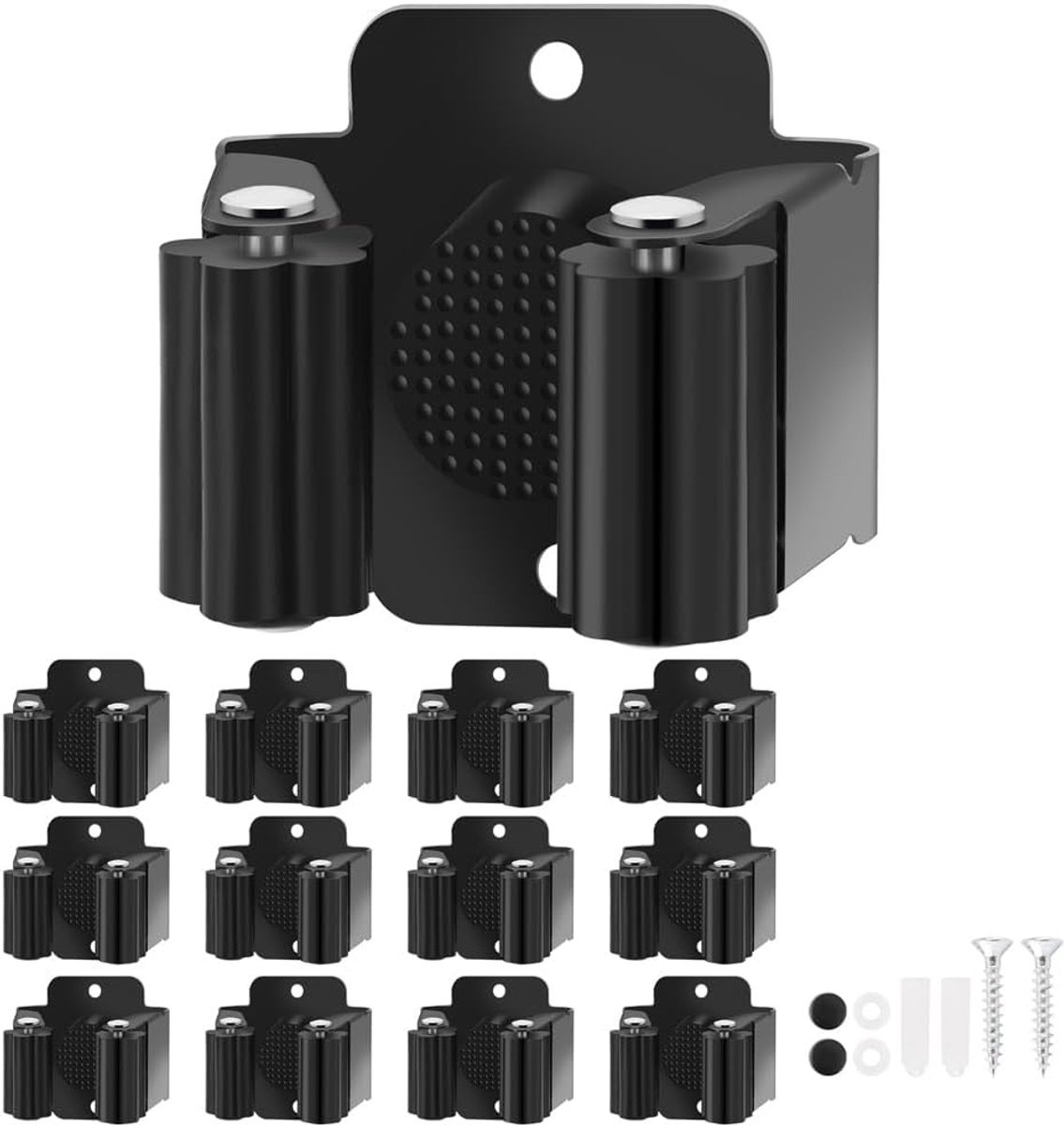 SnelShoppen - Broom Holder Wandbevestiging, 12 Delige Broom Hangende Wandbeugel, RVS Zware Mop Houder Wandbevestiging met Schroeven, Tuin en Buitentoo
