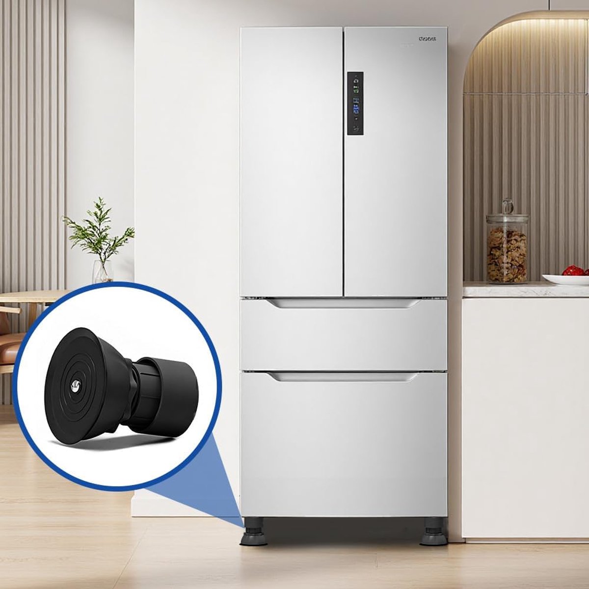 SnelShoppen - Wasmachine-voetpad Trillingsdemper Verstelbare Hoogte 10-12 cm Universele Antivibratievoeten voor Wasmachine Droger Koelkast (Zwart)