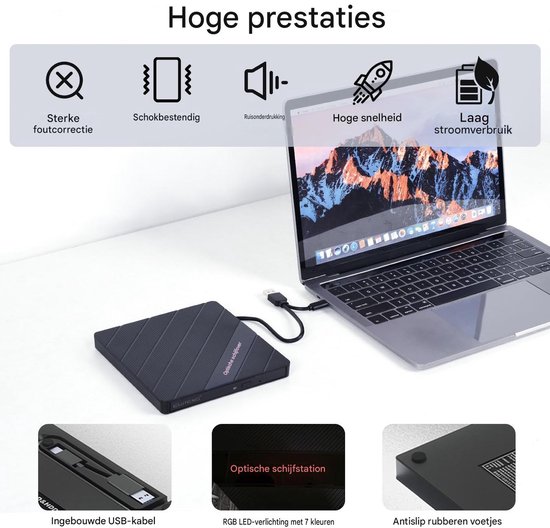 QTTVBTNA -Externe DVD Speler - DVD Brander - 7-in-1 DVD Speler - USB-aangedreven, plug-and-play - 8x DVD, 24x CD lees/schrijfsnelheid - Type-C kabel - Compatibel met Windows en Mac OS - Ultra-dun en draagbaar - Voor films, branden en back-ups van qttvbtna — afbeelding 2