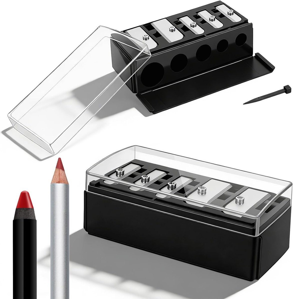 Cosmetische puntenslijper met 5 gaten - Universele slijper voor wenkbrauwpotlood, lippenstift en eyeliner, ideaal voor onderweg en precisiewerk