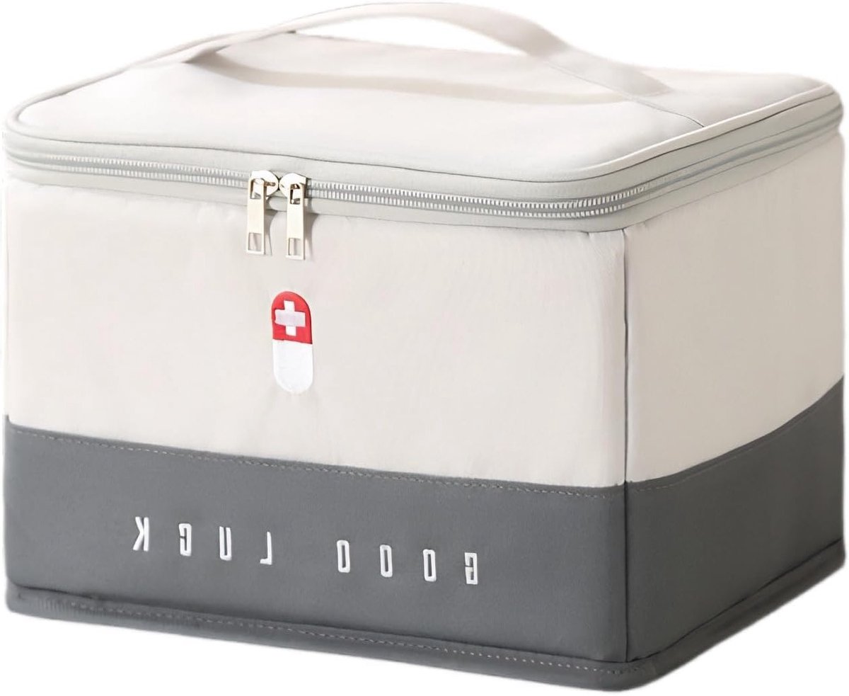 Grote draagbare medicijnopslag tas, waterdichte reisapotheek tas voor thuis, kantoor, reizen, outdoor, kamperen en wandelen (Grijs)