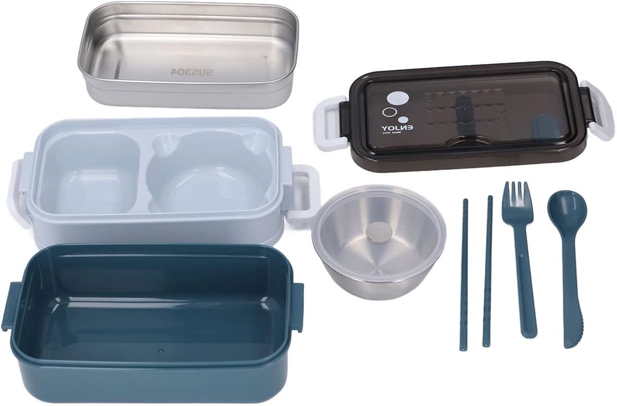 Stapelsgewijze Lunchbox met Vouwsluiting, Dubbel Laags, Lekvrije Seals en Isolatie voor Kantoorwerkers, Ideaal voor Maaltijden en Tussendoortjes