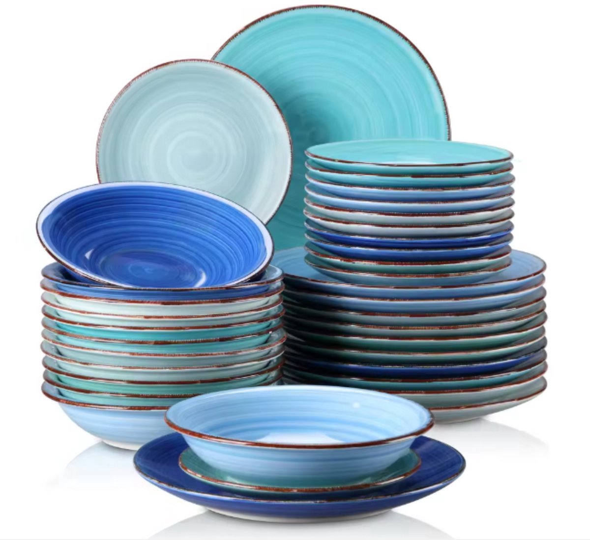 Serviesset 36 delig Blauw - 8 persoons, Dinerborden en Bordenset - Voor Diner, Keuken, Dagelijks Gebruik en Ontbijt