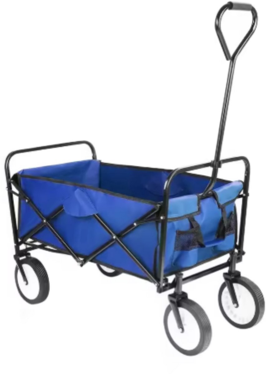 Bolderkar 115 kg Blauw - Opvouwbaar, Strandwagen en Met duwstang met Opvouwbaar tuinwagen - Voor Buitengebruik