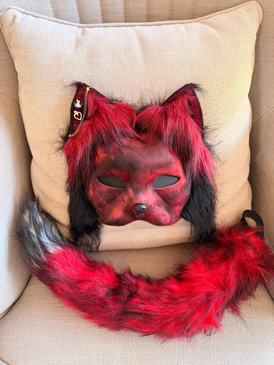 Therian Mask Rood | Handgemaakt Therian Masker | Kattenmasker | Furry Cosplay Masker | Quadrobics