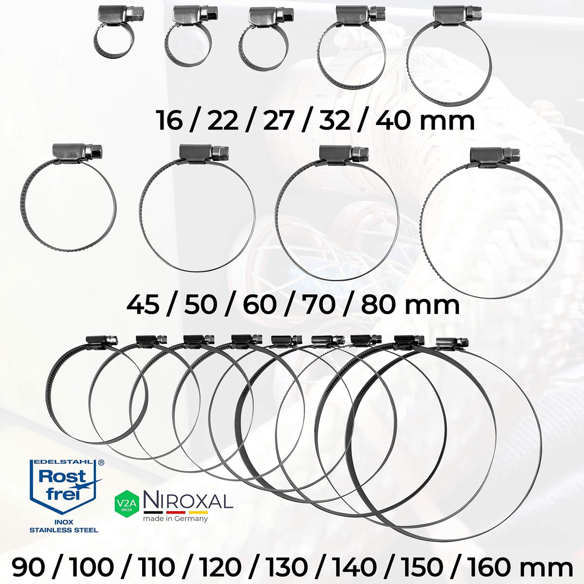 Slangklemmen 210-230mm - roestvrij staal W4 V2A - 12mm bandbreedte - ideaal voor veilige verbindingen - ShopVlot