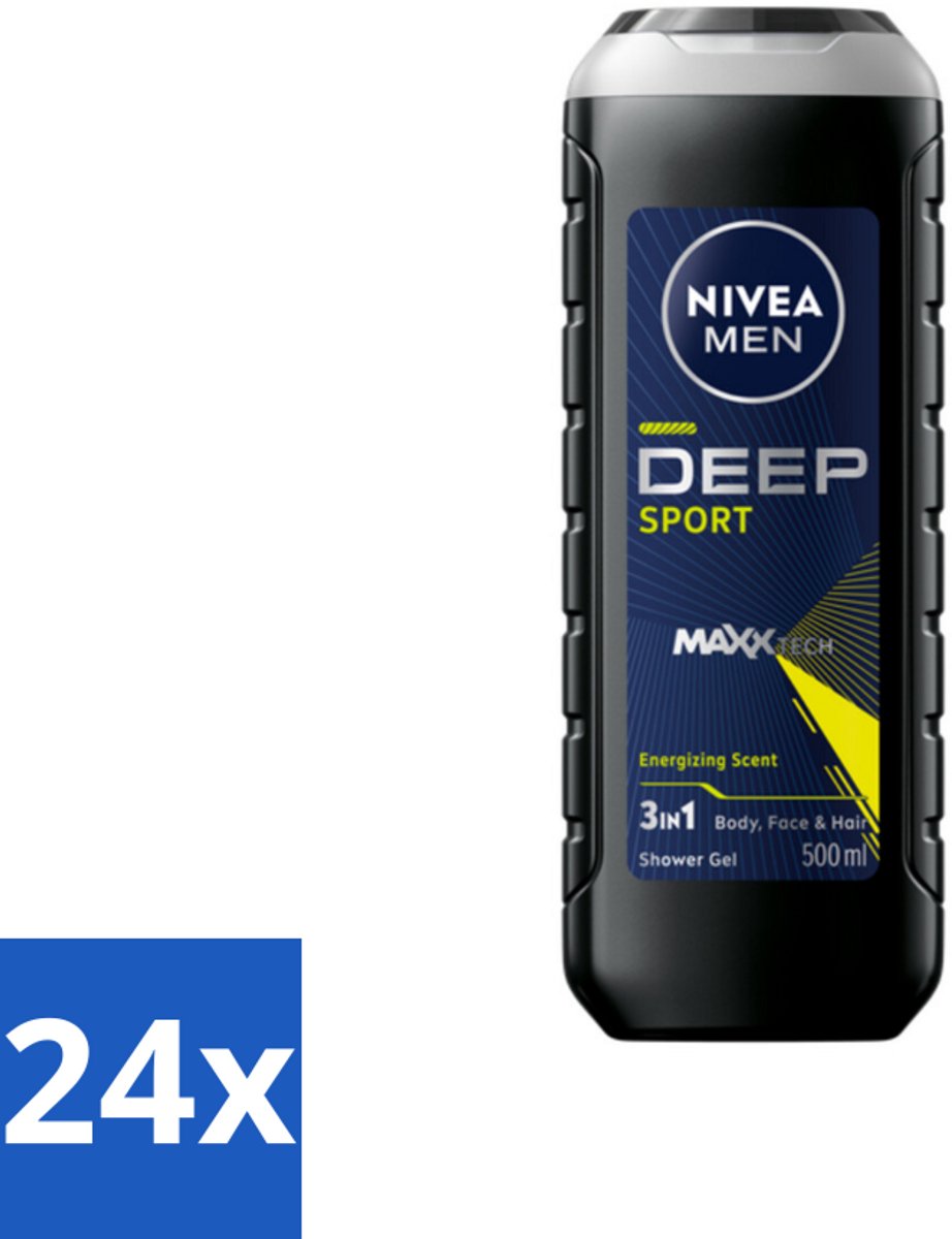 24 x NIVEA MEN - Douchegel - Deep Sport - 500 ml - Sportdouchegel - Mannelijke Douchegel - Diepe Reiniging - Zweet Verwijderen - Frisheid