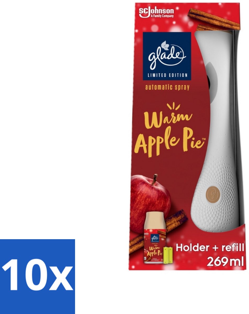 10 x Glade - Houder Automatische Spray - Warme Appeltaart Limited Edition - 269 ml - Automatische Geurverspreiding - Warme Appel - Kaneel - Gezelligheid - Geur In Huis