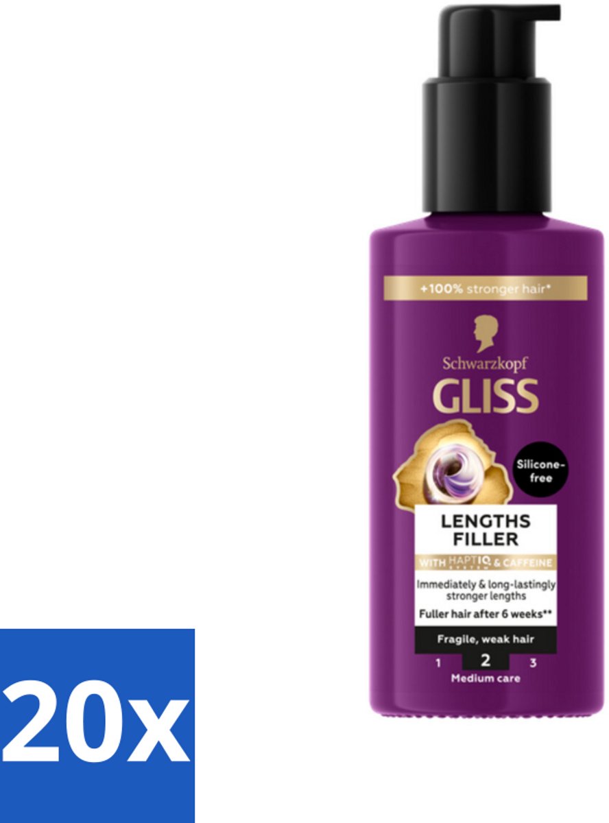 20 x Gliss - Haarserum - Lengths Filler - Siliconenvrij met Cafeïne - Voor Sterker Haar - 100 ml - Haarserum - Cafeïne - Haarversterking - Haarbreuk - Voller Haar