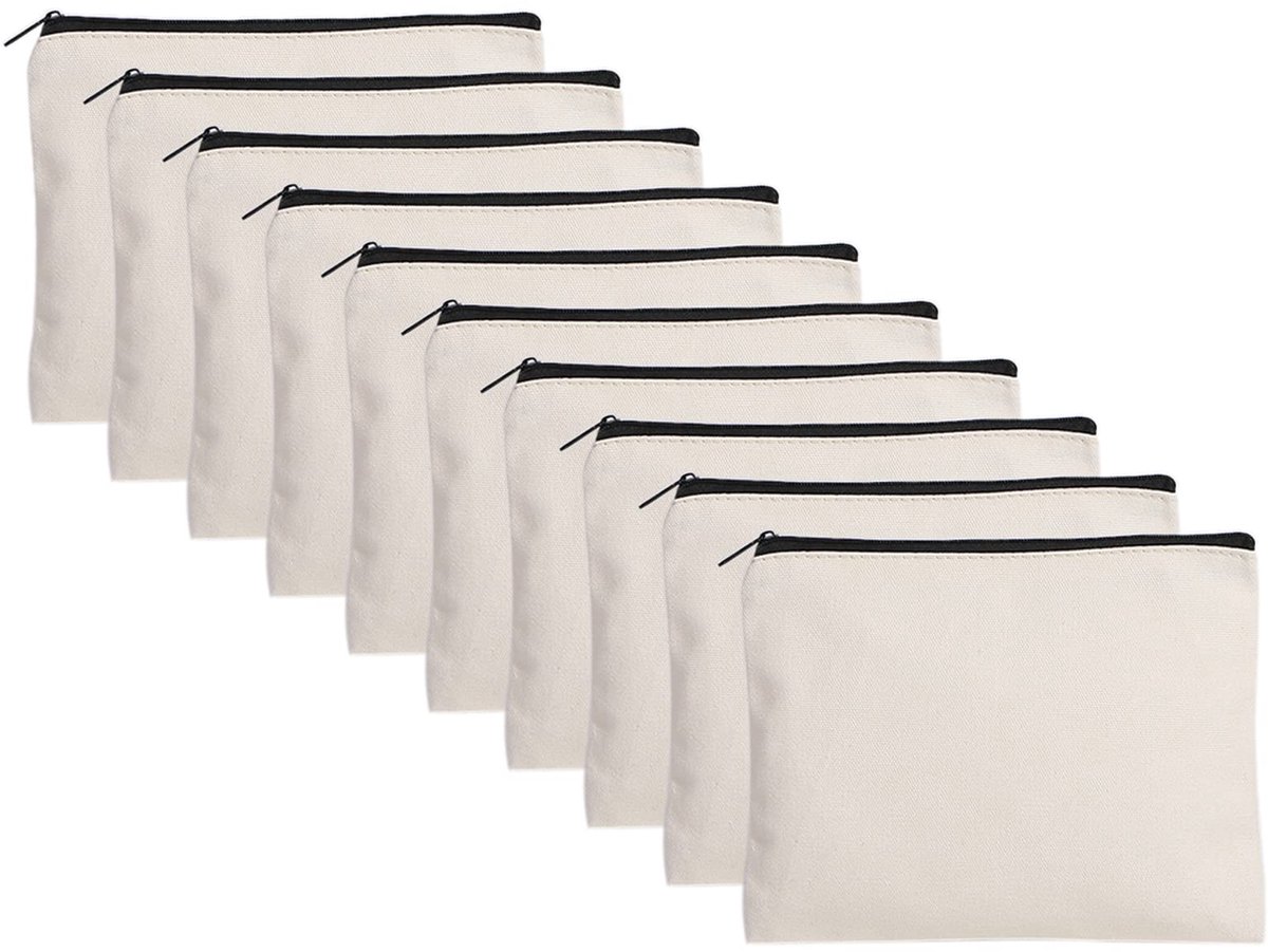 Stoffen zakje met ritssluiting 13 x 10 cm - blanco canvas tas - modieus - ideaal voor organisatie - ShopVlot