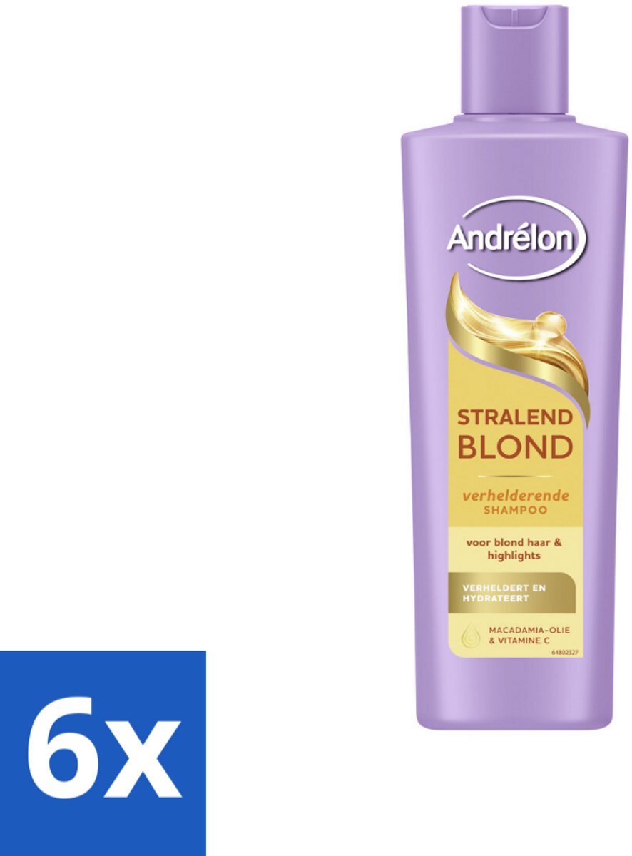 6 x Andrélon – Shampoo – Stralend Blond – 250 ml - Blond Haar - Glans - Highlights - Stralend Blond Haar - Blonde Kleur