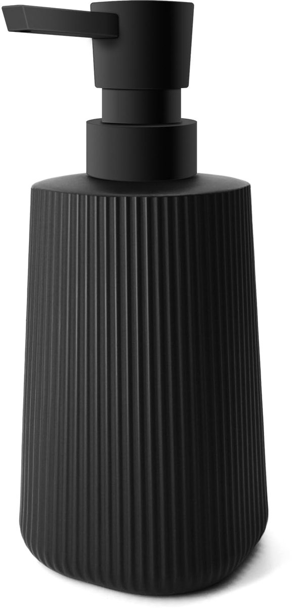 Famanu – Moderne zeepdispenser van glas, 250 ml, voor badkamer, keuken en aanrecht, handzeepdispenser met pomp, zwart, 1 stuk