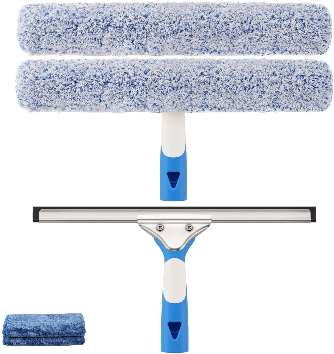 Famanu – Professionele Raamwisser 35cm, Raamtrekker met Siliconen Wisser, Microvezelovertrek en Doek, Glasreiniger met Treklip, Raamreiniger voor Douches, Ramen, Spiegel, Deur, Auto, Binnen/Buiten