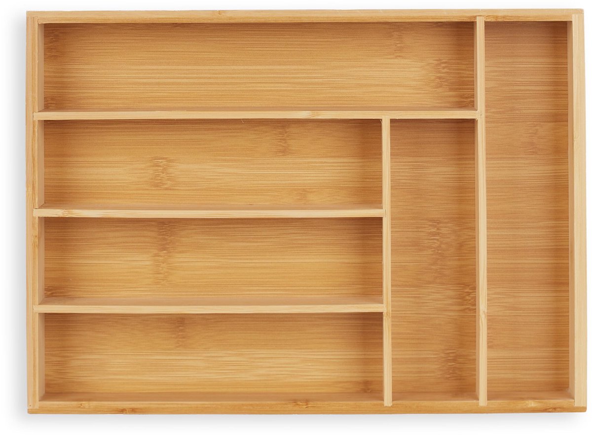 Famanu – Bestekbak met 6 vakken van bamboe, voor keukenbestek, afmetingen 5 x 25,5 x 35,5 cm, natuurlijk
