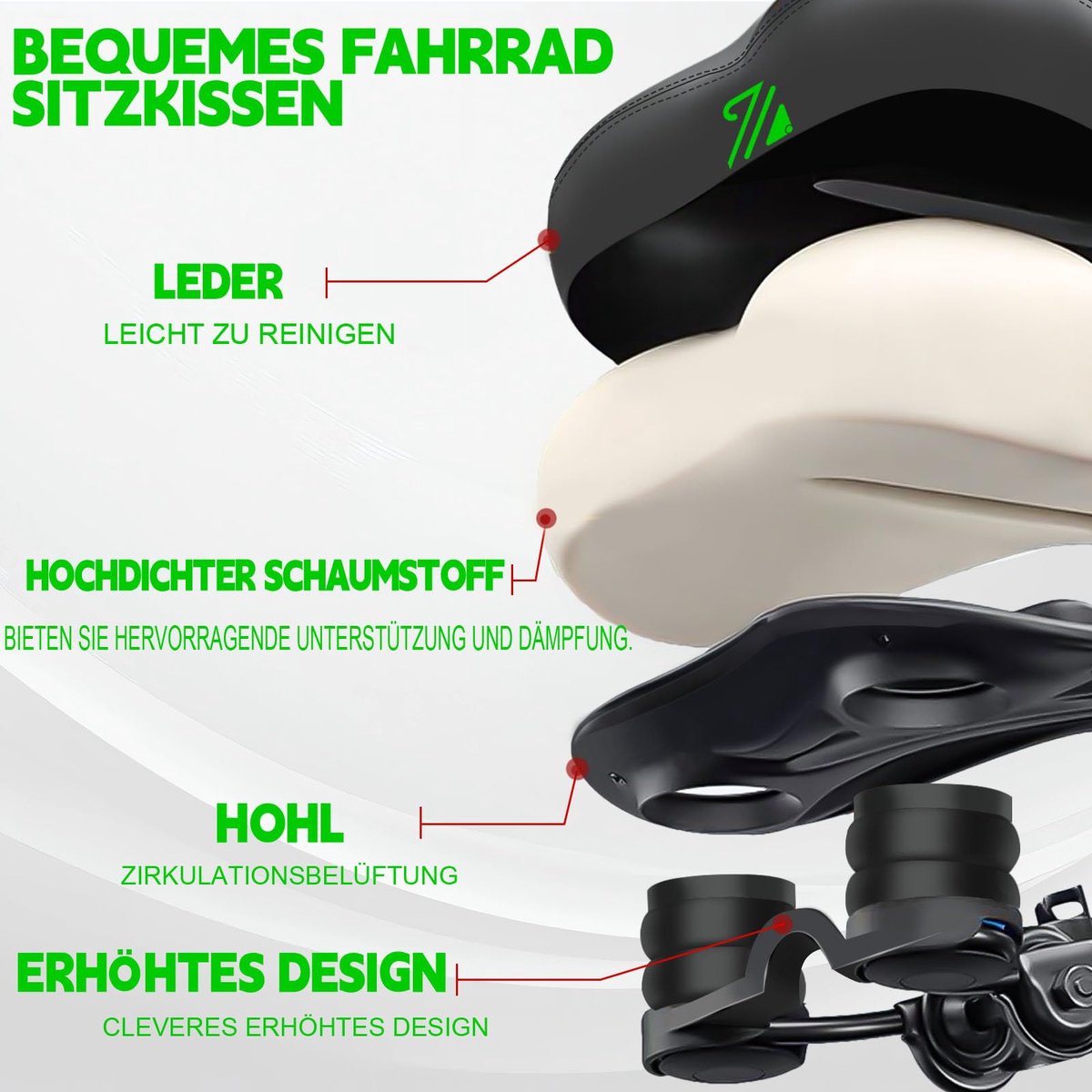 Fietszadel breed - ergonomisch - met zachte schuimvulling - comfortabel voor dames en heren - ShopVlot
