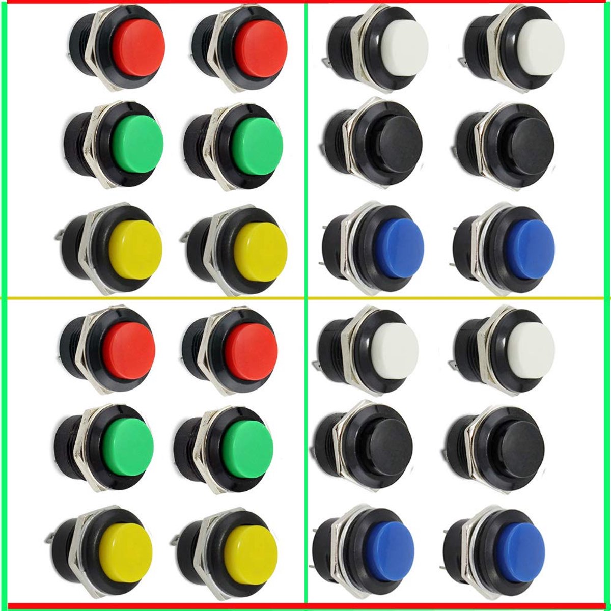 Push Button Switch - 24 Pack Momentary Mini - Verschillende Kleuren - Voor Elektrische Toepassingen - ShopVlot