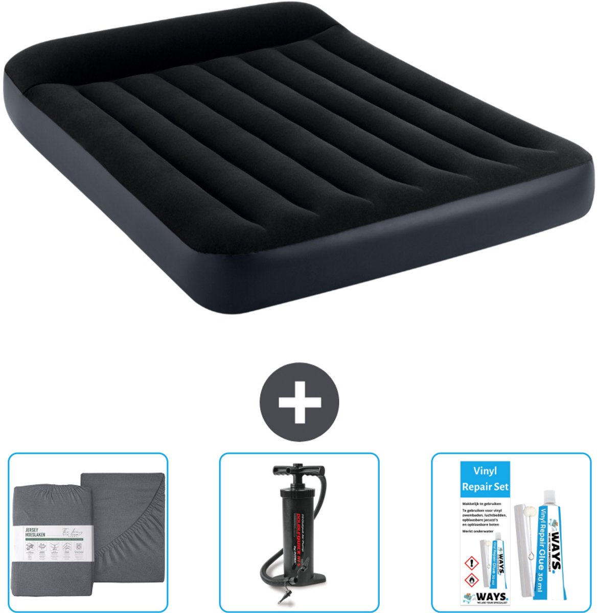 Intex Luchtbed - Twijfelaar - 137 x 191 x 25 cm - Donkerblauw - Inclusief Accessoires CB11