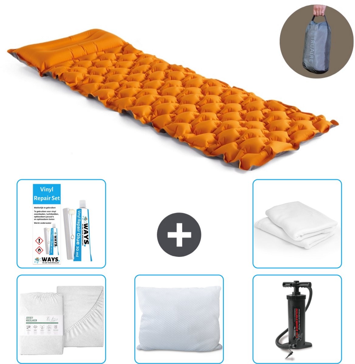 Intex Campingmat - 1-Persoons - 71 x 191 x 11 cm - Oranje - Inclusief Hoeslaken - Kussen - Pomp - Reparatieset en Kussenbeschermer