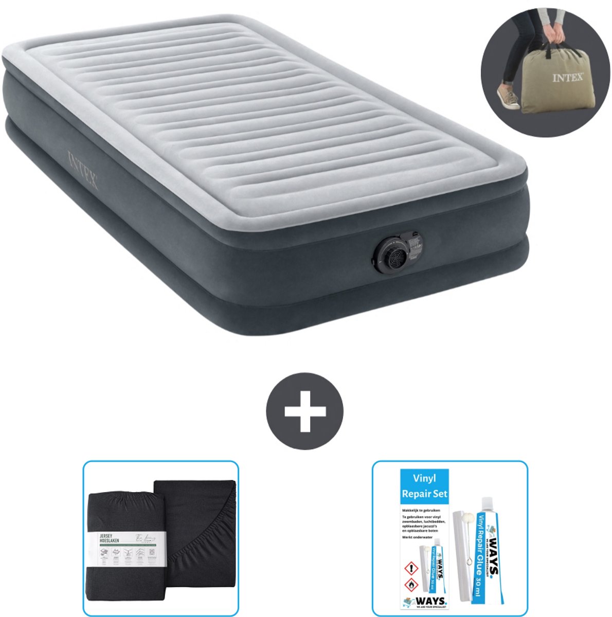 Intex Luchtbed - 1 Persoons - 99 x 191 x 33 cm - Grijs - Inclusief pomp - Accessoires CB18