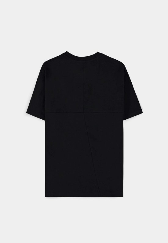 Zwart T-shirt met naden aan de achterkant.