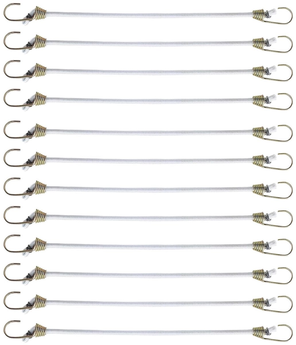 12 stuks 25 cm witte mini-bunge-koorden met haken, elastische hoge prestaties riemen voor buiten, kleine touwen voor - ShopVlot
