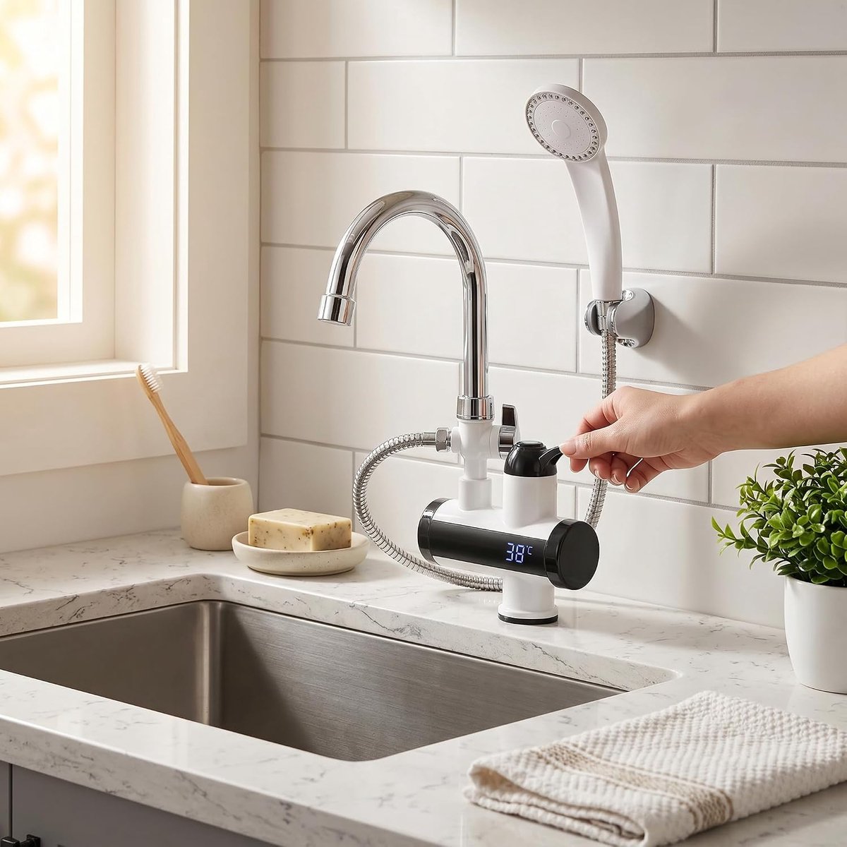 Warm en koud water dispenser - 360° draaibaar - temperatuurweergave - snel toegang tot warm water - ShopVlot