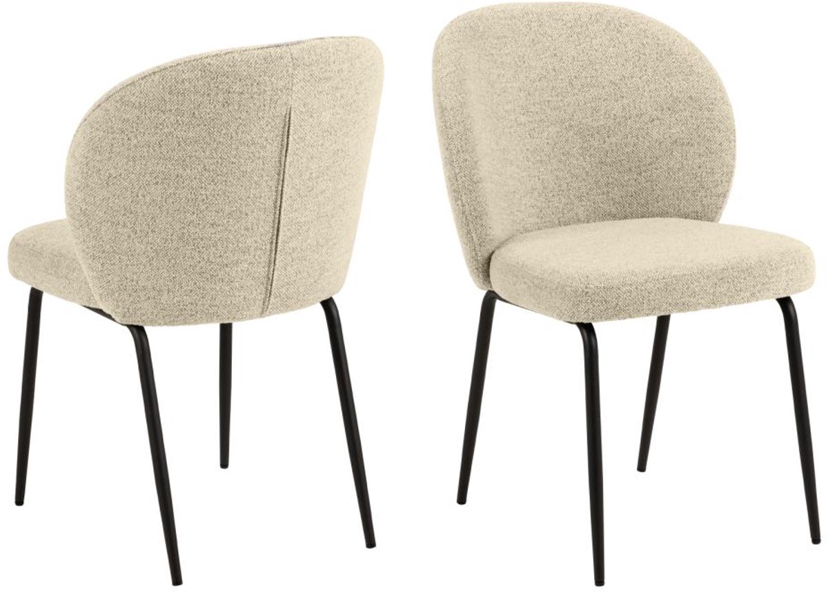 Eetkamerstoel Creme Bouclé - 59x47x82cm - Zithoogte 48cm - Set van 2