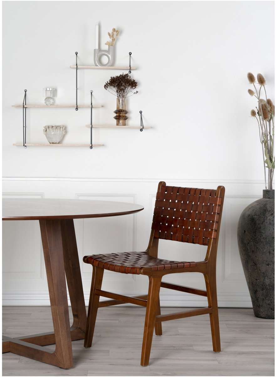 Eetkamerstoel leer Bruin - Houten Frame - 53x51x87cm