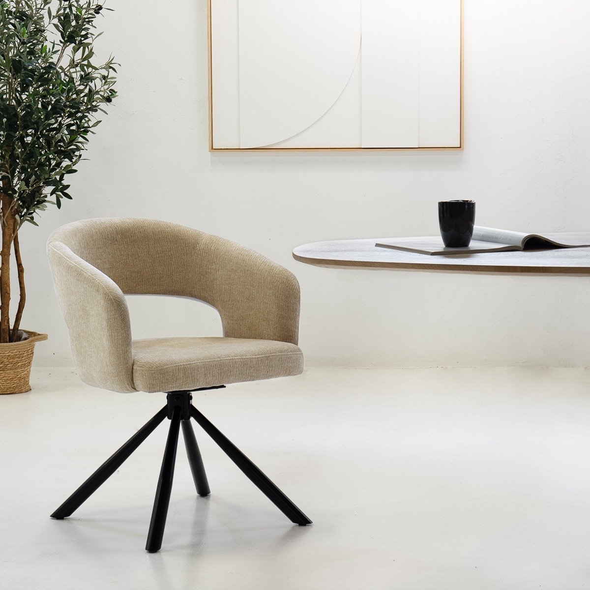 DÉJA Living Eetkamerstoel Elle - Stof/Metaal - Taupe - Set van 2