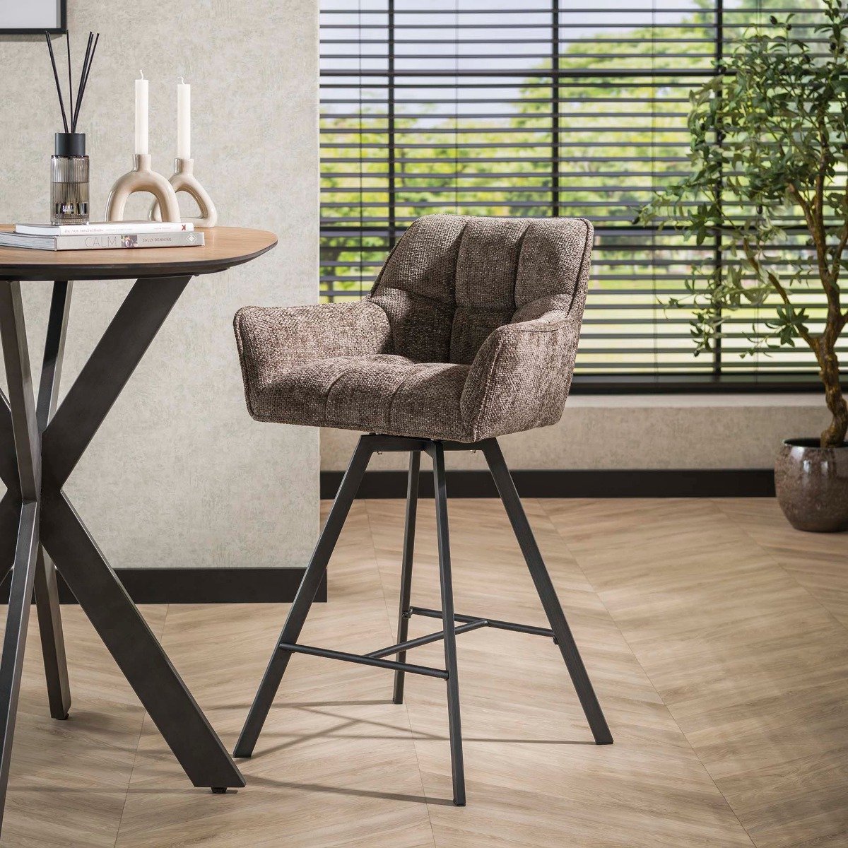 Giga Meubel Barstoel Raster - Taupe - Draaibaar - Zithoogte 69cm - Set van 2